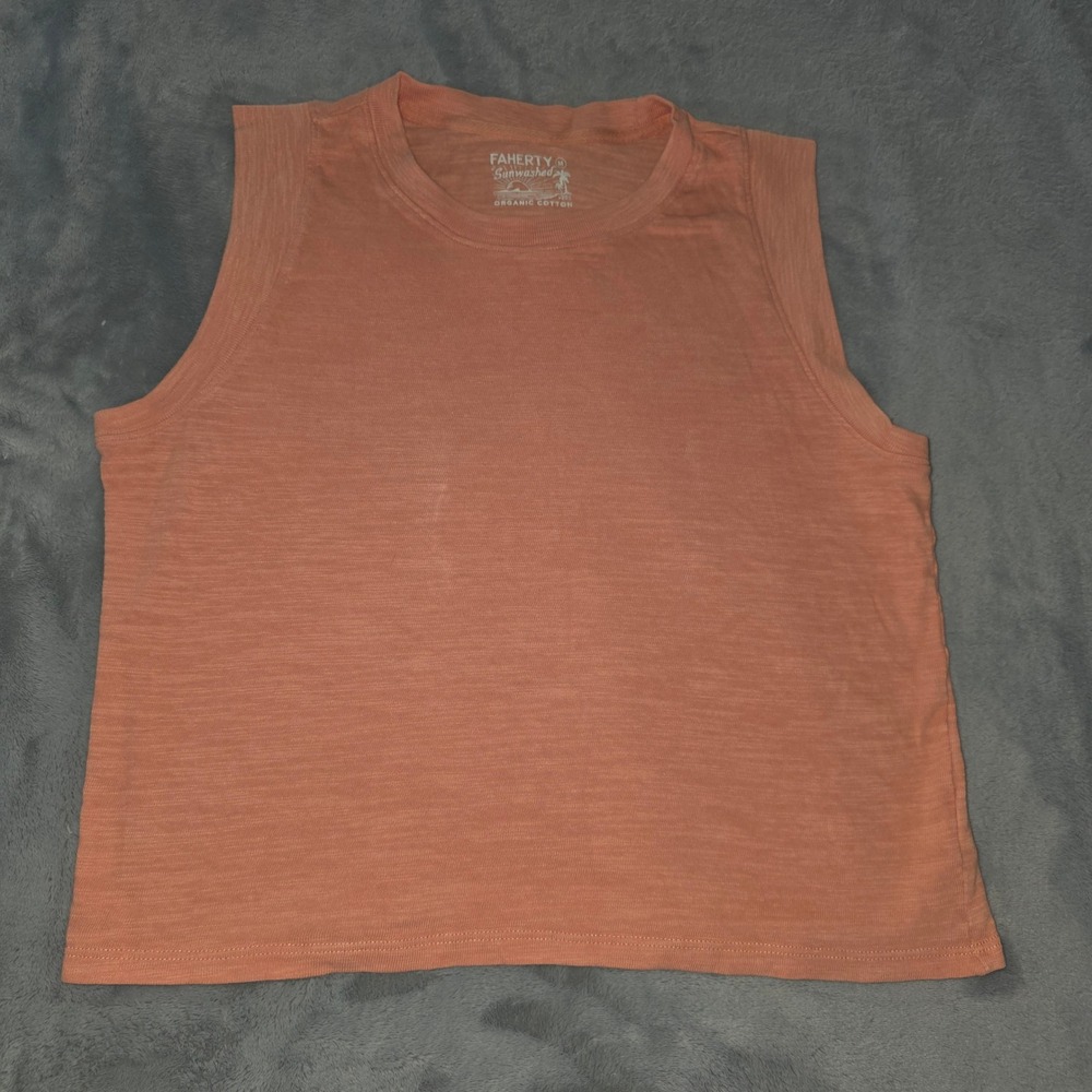 Faherty Sunwashed Organic Cotton Sleeveless Tank Top Peach Medium